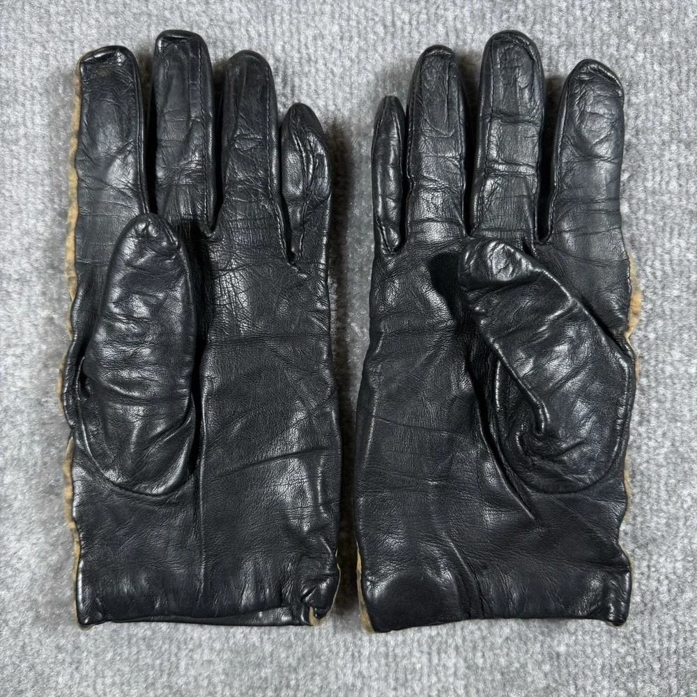 Leather Gloves Womens Black Cashmere Lambswool Blens Lined Animal Print